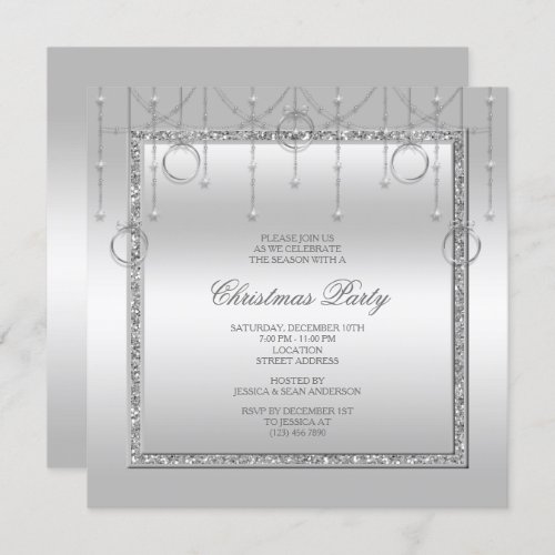 Delicate Stars  Rings Silver Christmas Party Invitation