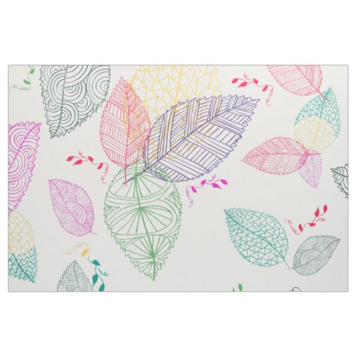 Delicate Stylized Colorful Spring leafs pattern Fabric