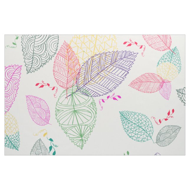 Delicate Stylized Colorful Spring leafs pattern Fabric (Fat Quarter)
