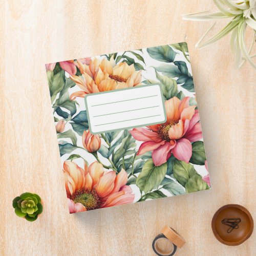 Delicate summer floral romantic pattern 3 ring binder