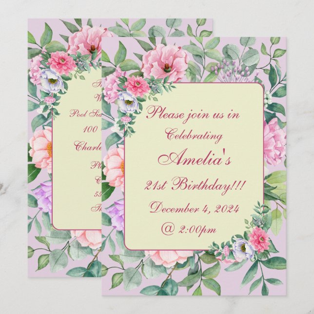 Delicate Summer Garden Party Floral Birthday Invitation (Front/Back)