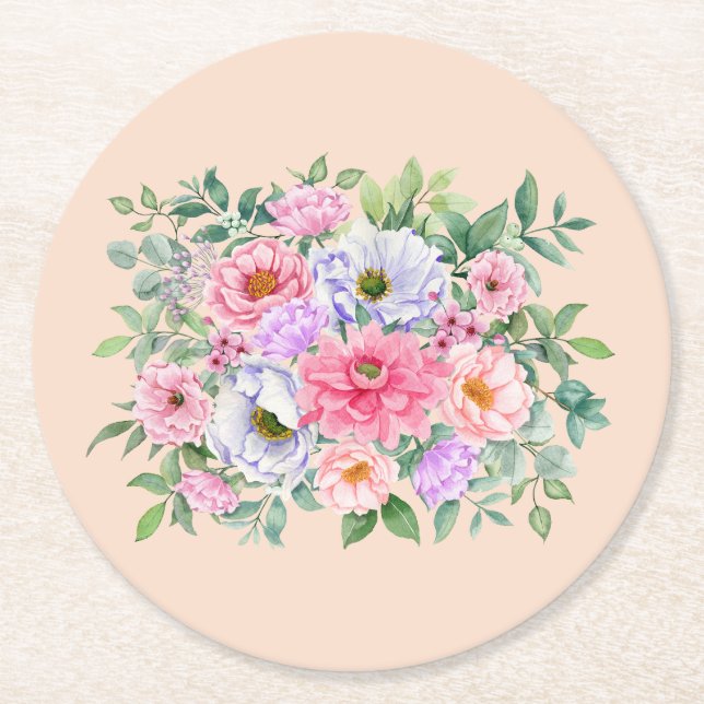 Delicate Summer Garden Party Flowers Round Paper Coaster (Front)
