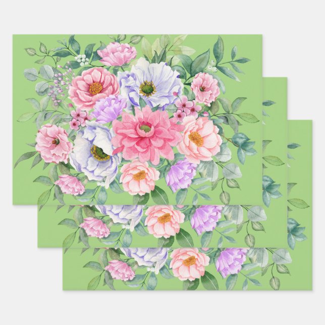 Delicate Summer Garden Party Flowers Wrapping Paper Sheets (Set)