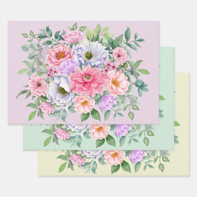 Delicate Summer Garden Party Flowers Wrapping Paper Sheets (Set)
