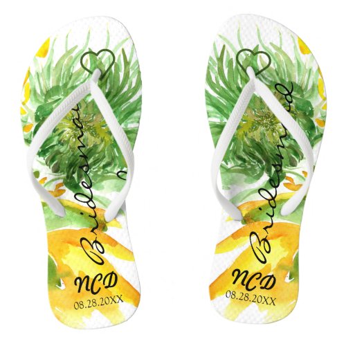 Delicate Sunflowers Bridesmaid Favor Monogram Flip Flops