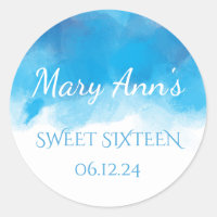 Delicate Sweet 16 Summer Blue Watercolor Classic Round Sticker