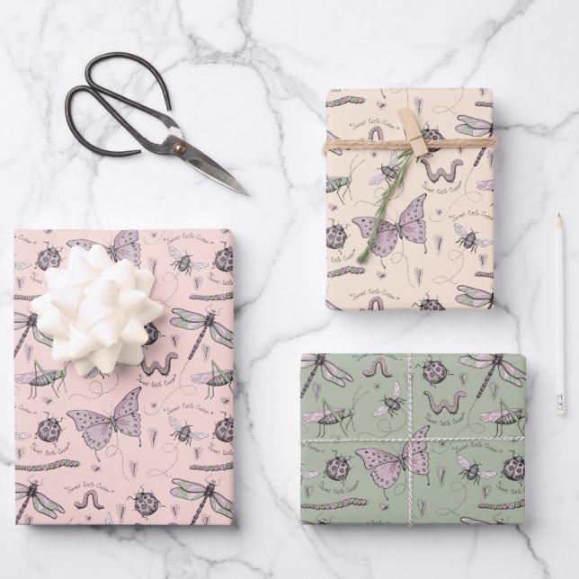 Delicate Sweet Little Critter Feminine Blush Pink Wrapping Paper Sheets (Front)