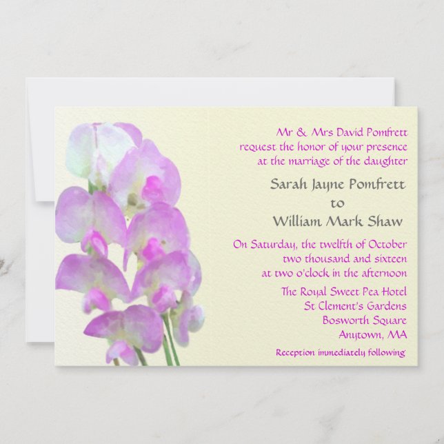 Delicate Sweet Pea Wedding Invitation (Front)