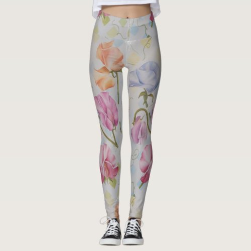 DELICATE SWEETPEAS  FLORAL LEGGINGS