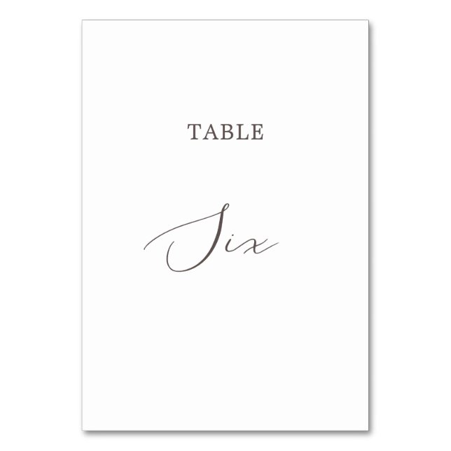 Delicate Taupe Calligraphy Table Six Table Number (Front)