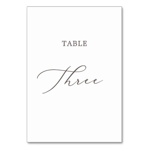 Delicate Taupe Calligraphy Table Three Table Number