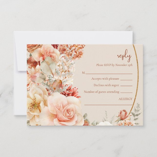Delicate terracotta blush sage floral rsvp card (Front)