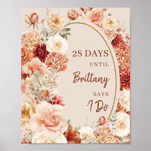 Delicate terracotta blush tan sage flora countdown poster