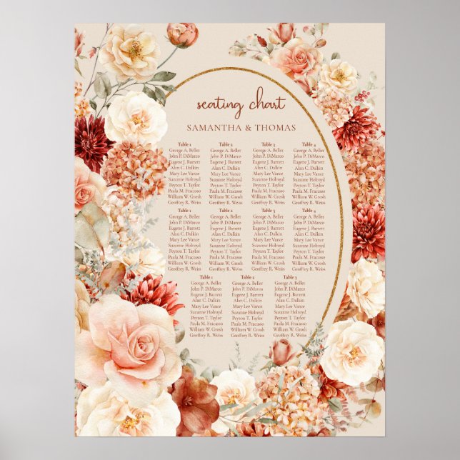 Delicate terracotta blush tan sage floral Seating  Poster (Front)