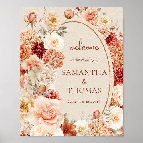 Delicate terracotta blush tan sage wedding welcome poster