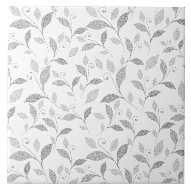 Delicate Textured Gray Floral Ceramic Tile (Front)