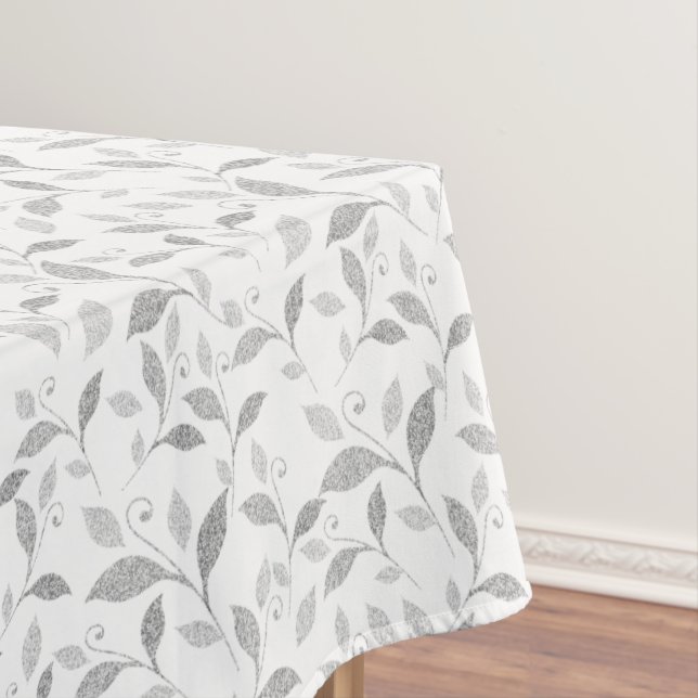 Delicate Textured Gray Floral Tablecloth (In Situ)
