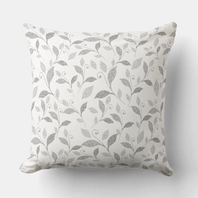 Delicate Textured Gray Floral Throw Pillow (Front)