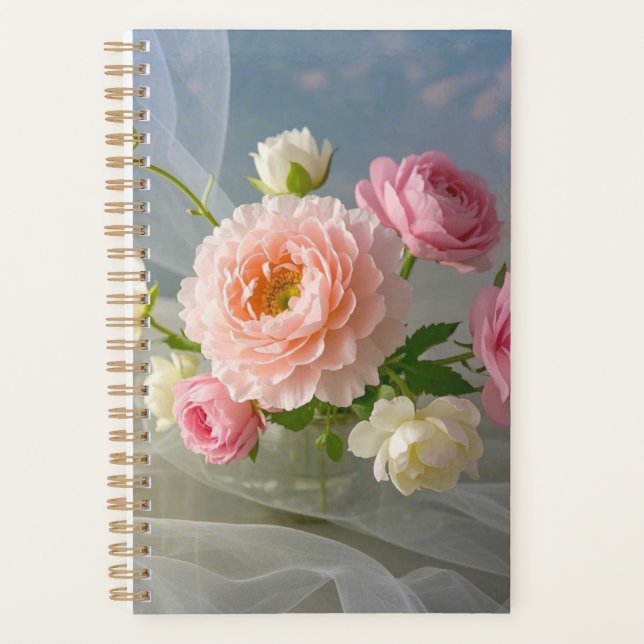 Delicate Timeless Elegant Pink Flowers Planner (Front)