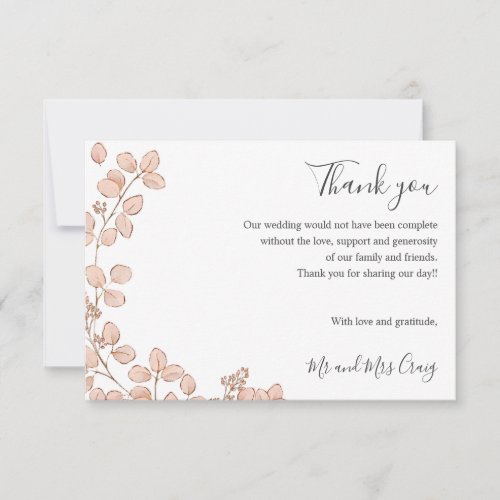 Delicate Tiny Pink leaves green Wedding thank you