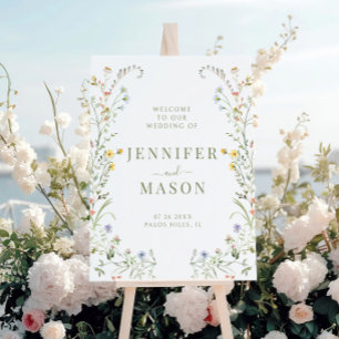 Delicate Tiny Wildflowers Wedding Welcome Sign