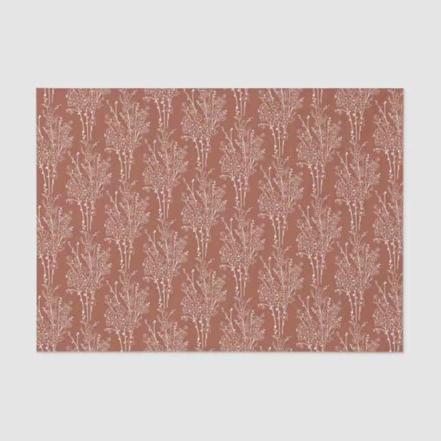 Delicate Tossed Floral Silhouette | Rusty Sienna Tissue Paper (Front)
