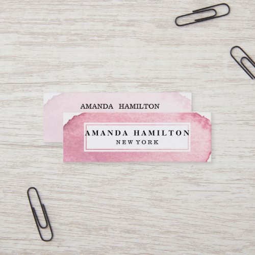 Delicate trendy Pink Watercolor wash professional Mini Business Card