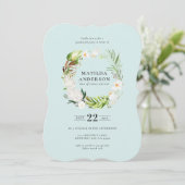 Delicate tropical floral wreath graduation invite (Standing Front)