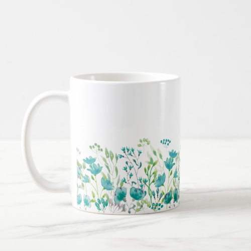 Delicate turquoise floral border coffee mug
