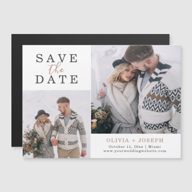 Delicate | Two Photo Wedding Save The Date Magnetic Invitation (Front/Back)