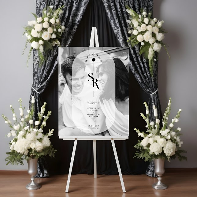 Delicate Vellum Transparency Black White Initials Foam Board (Delicate Vellum Transparency Black White Initials Wedding Photo Foam Board.)