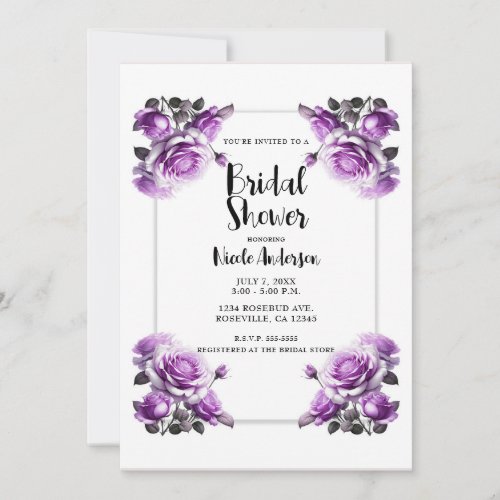 Delicate Vibrant Purple Roses Bridal Shower  Invitation