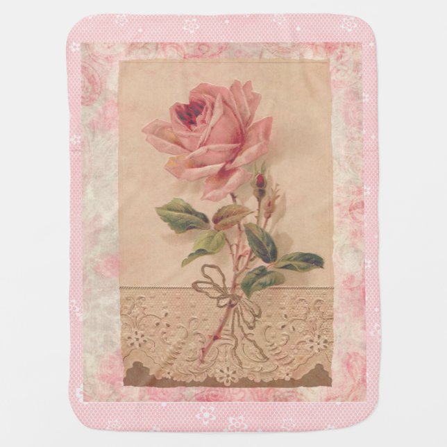 Delicate Victorian Pink Rose Swaddle Blanket (Front)