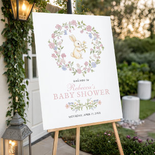 Delicate Vintage Floral Bunny Baby Shower Welcome Foam Board