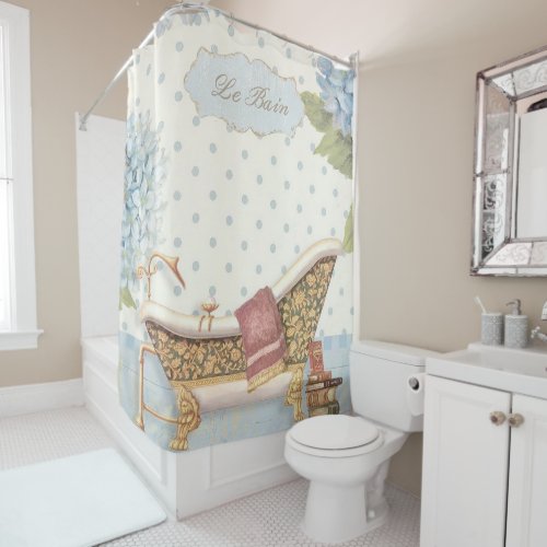 Delicate Vintage French Le Bain Bathroom Decor Shower Curtain