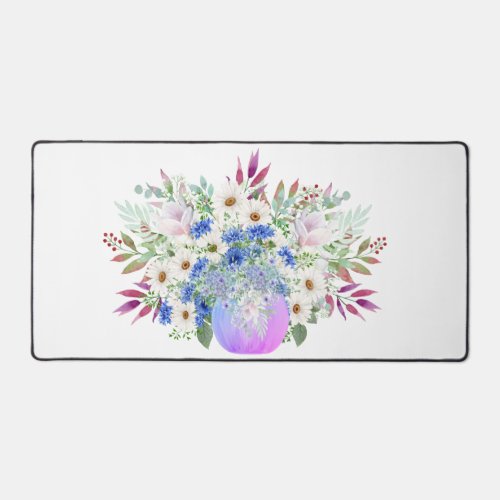 Delicate Vintage Inspired Daisies in a Glass Vase Desk Mat