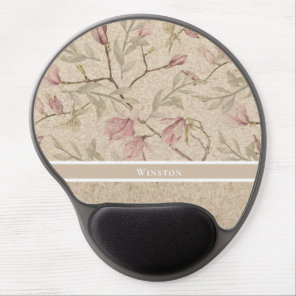 Delicate Vintage Magnolia Floral Tan Personalized Gel Mouse Pad