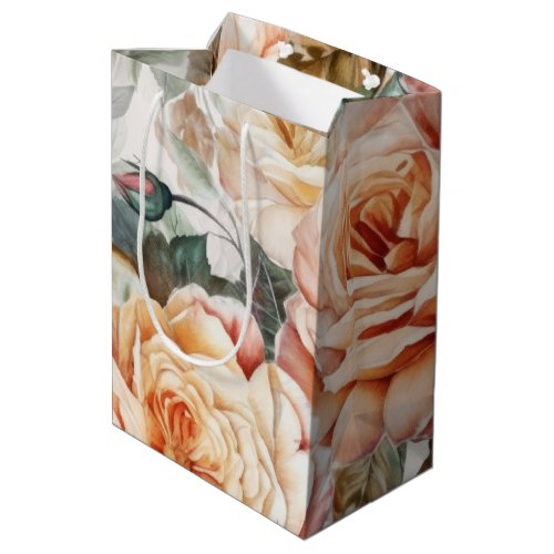 Delicate Vintage Peach and White Roses Medium Gift Bag