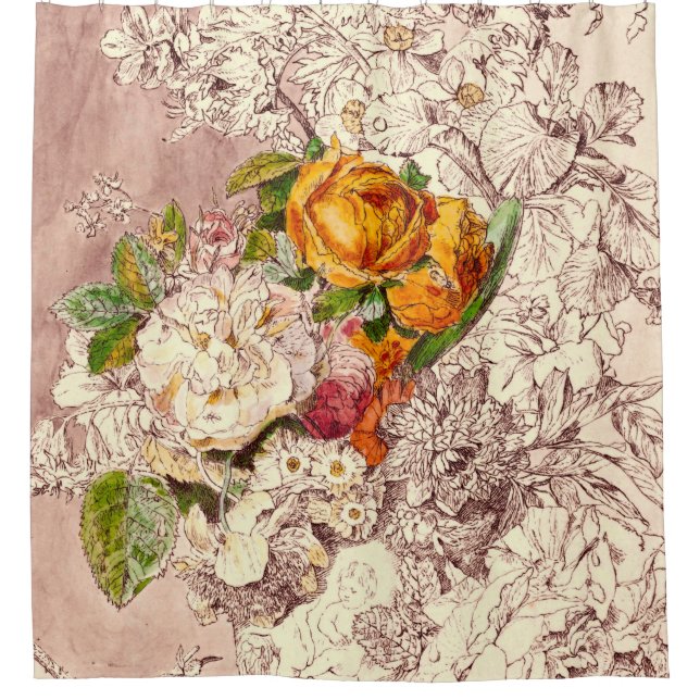 Delicate Vintage Roses Art Shower Curtain (Front)