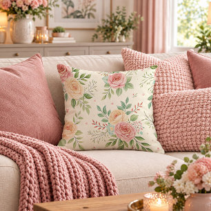 Delicate Vintage Shabby Chic Flowers Throw Pillow