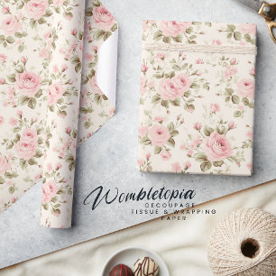 Delicate Vintage   Soft Pastel Pink Rose Floral Wrapping Paper