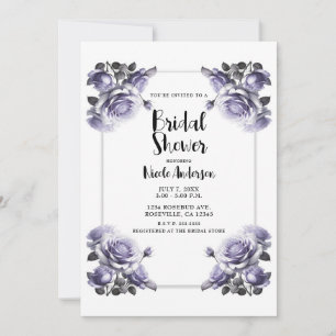 Delicate Violet Lavender Roses Bridal Shower Invitation