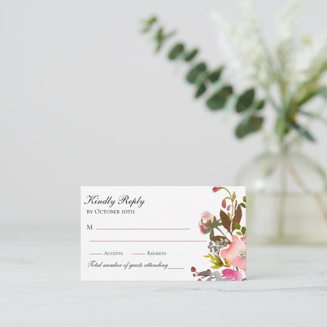 Delicate Watercolor Autumn Roses QR Enclosure Card (Standing Front)