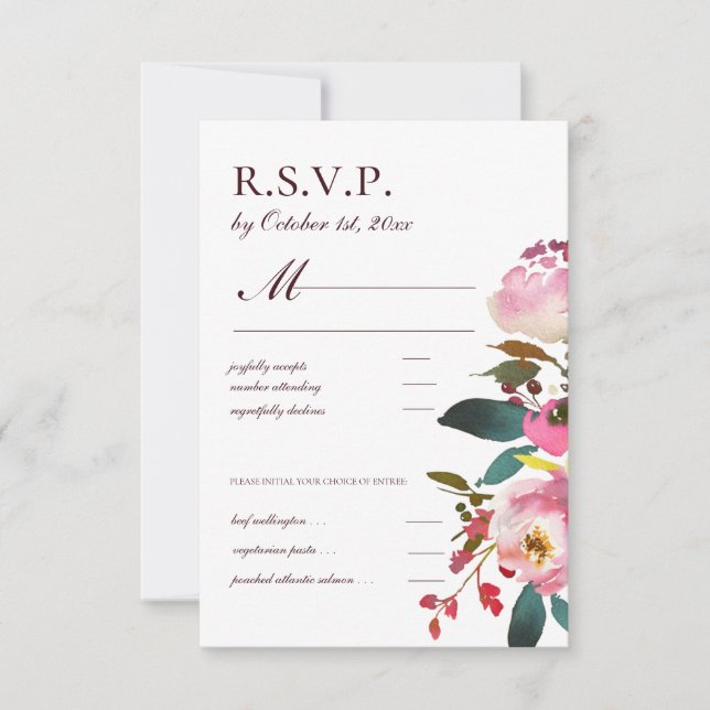 Delicate Watercolor Autumn Roses RSVP Card (Front)