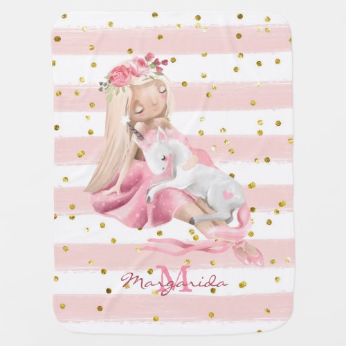 Delicate Watercolor Ballerina and Baby Unicorn Baby Blanket
