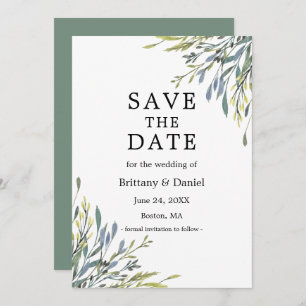 Delicate Watercolor Botanical Greenery Sage Green Save The Date