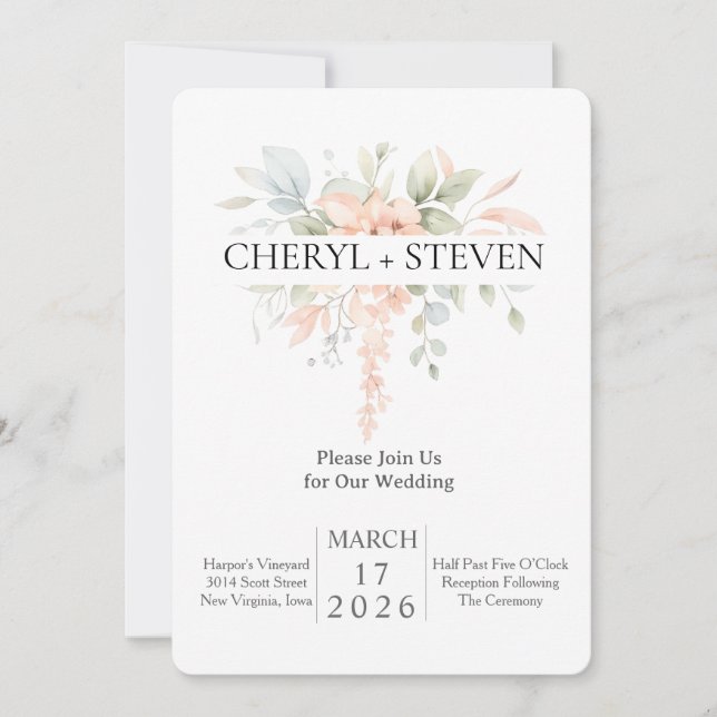 Delicate Watercolor Bouquet – Pink Roses Floral De Invitation (Front)