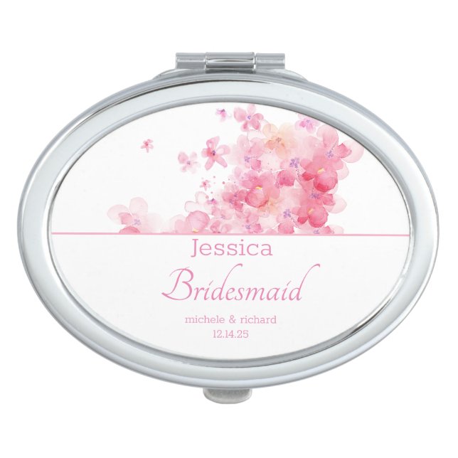 Delicate Watercolor Bridesmaid Compact Mirror (Front)