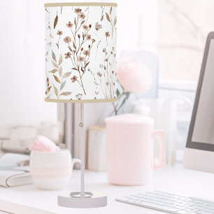 Delicate Watercolor Brown Floral Botanical Pattern Table Lamp