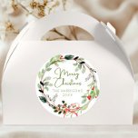 Delicate Watercolor Christmas Wreath Classic Round Sticker<br><div class="desc">Soft greenery watercolor Christmas wreath design with holly and a delicate red bow. Customizable with your family name or personal message.</div>